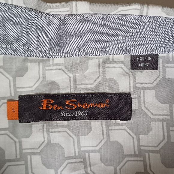 Ben Sherman Geometric Pattern Cotton Button-Up Short Sleeve Shirt Size L - Picture 5 of 12